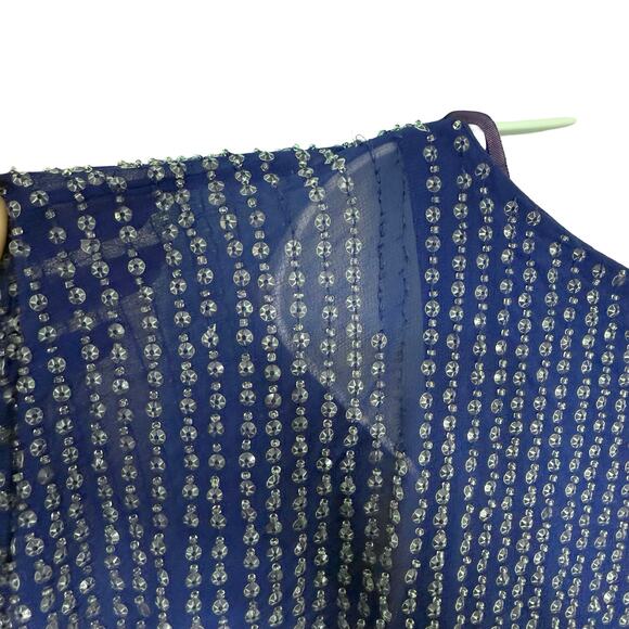 Free People Deep Sea Blue Purple Chrysallis Beaded Sequin Kaftan Mini Dress XS - Picture 14 of 16